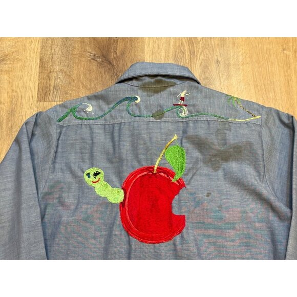 Vintage JC Penney Big Mac Cotton Chambray Sewn Button Up Shirt Art Deco Cottagec - Picture 5 of 11